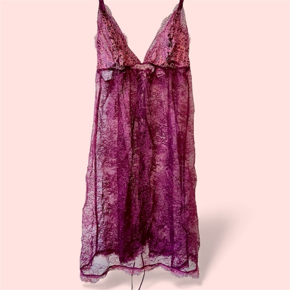 Victoria Secret Lingerie Size S Chemise Burgundy Lace Floral Tie Back - Picture 1 of 5